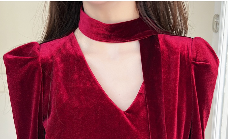 Temperament fashion long dress package hip golden velvet dress