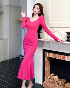 Mermaid fashion dress square collar package hip long dress