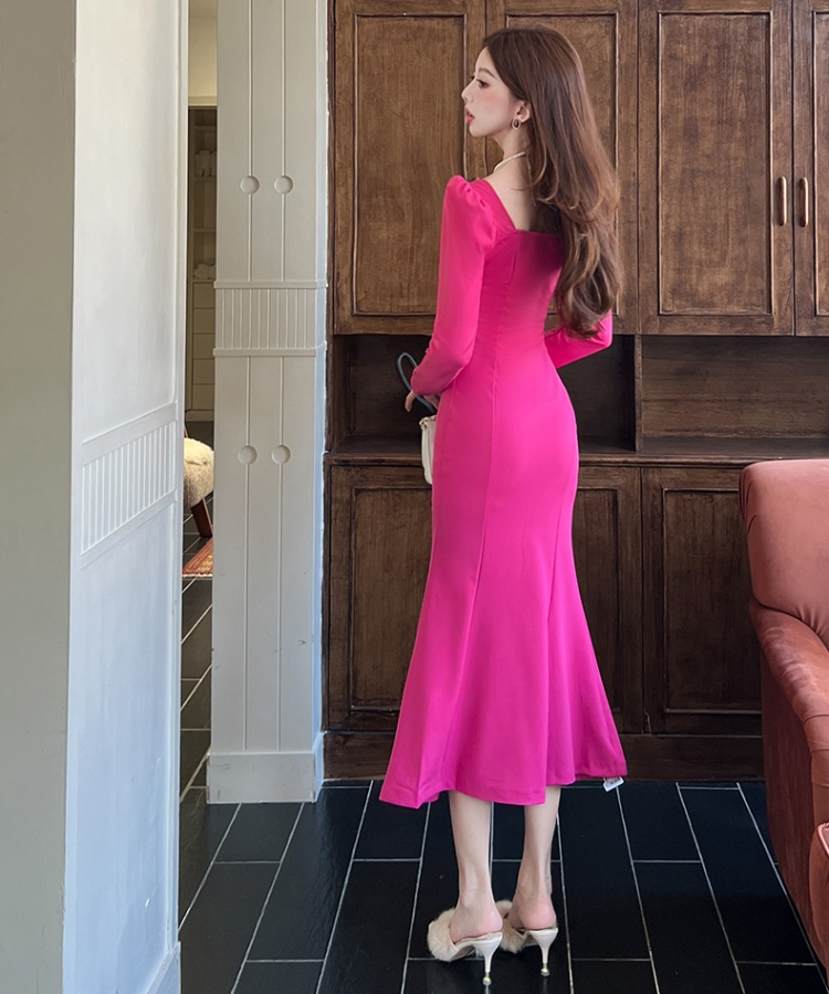 Mermaid fashion dress square collar package hip long dress