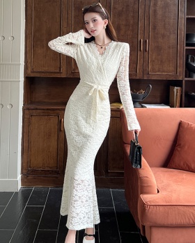 Fashion V-neck dress lace autumn long dress
