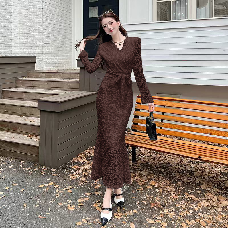 Fashion V-neck dress lace autumn long dress