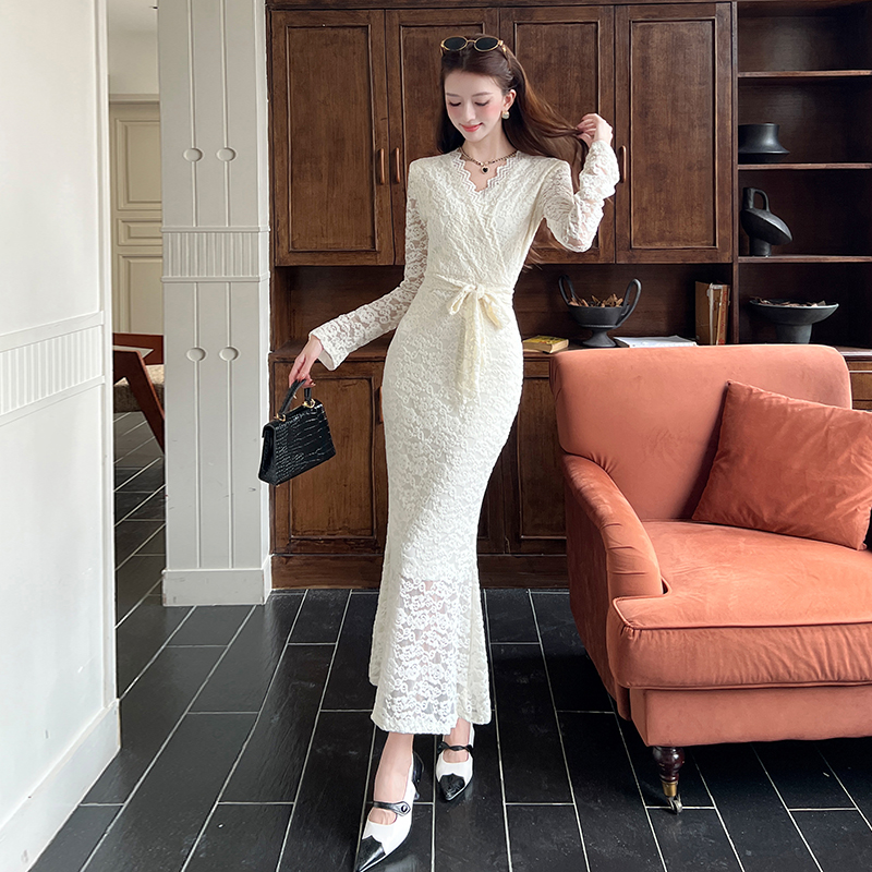 Fashion V-neck dress lace autumn long dress