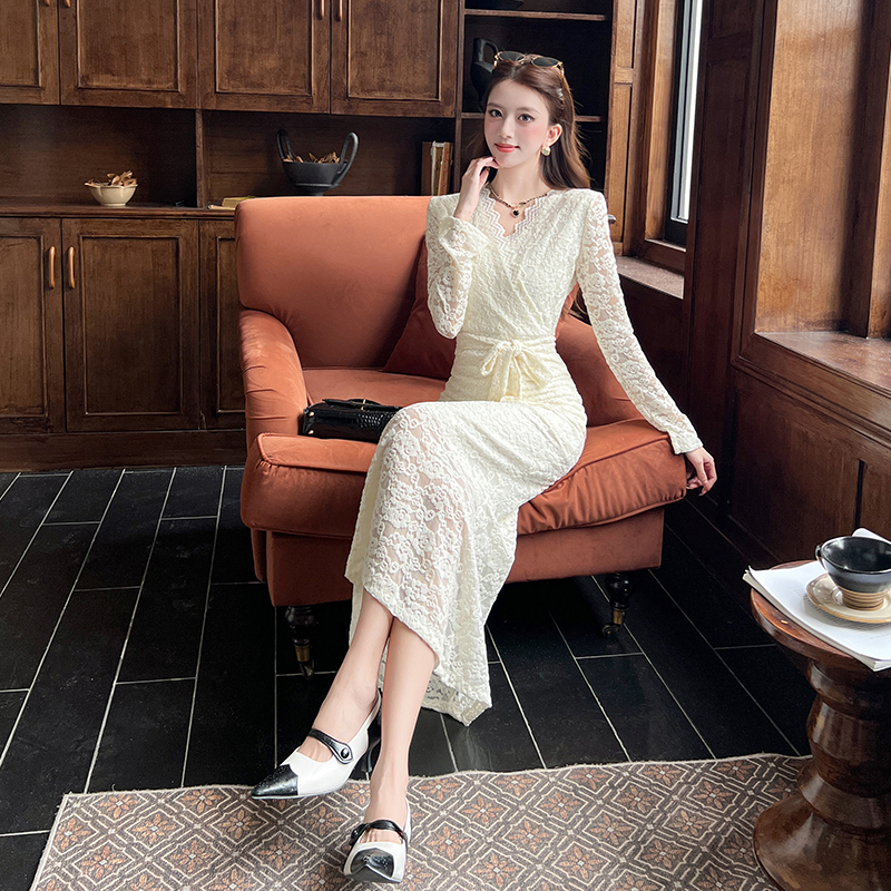 Fashion V-neck dress lace autumn long dress