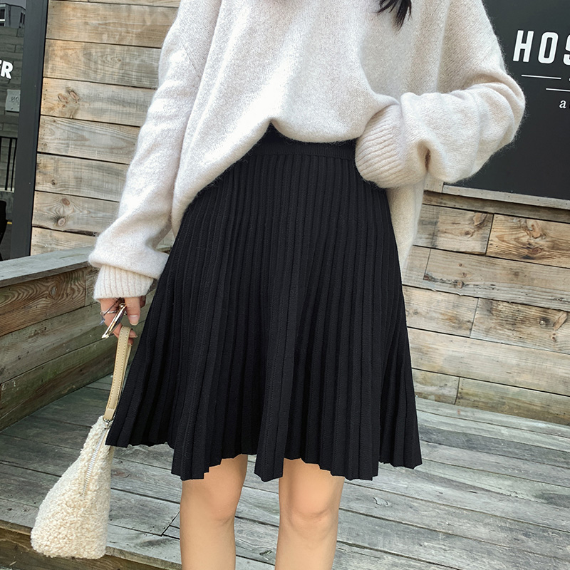 Korean style woolen yarn skirt large yard one step skirt