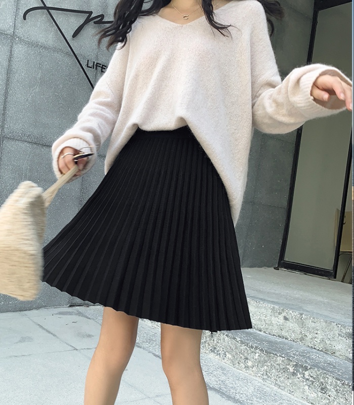 Korean style woolen yarn skirt large yard one step skirt