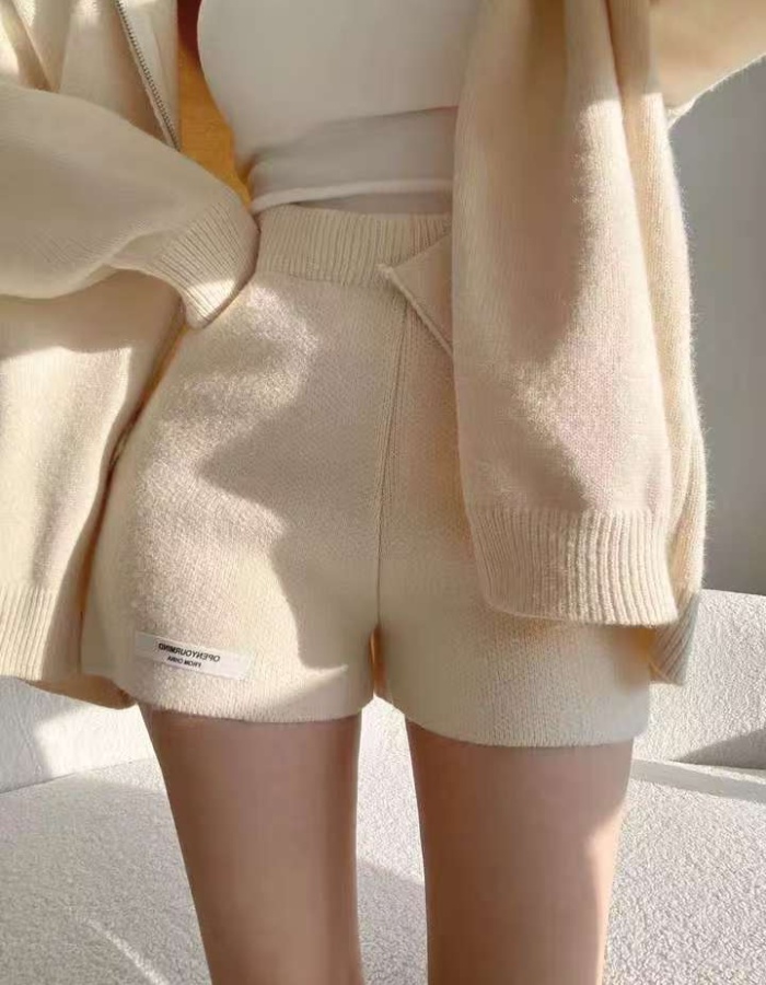 Simple hooded coat knitted sweater a set for women