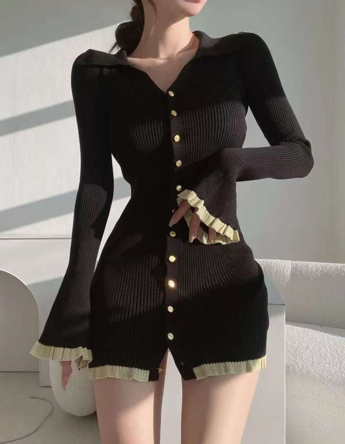 Western style Korean style knitted chanelstyle dress