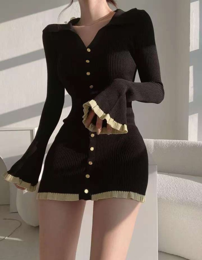 Western style Korean style knitted chanelstyle dress