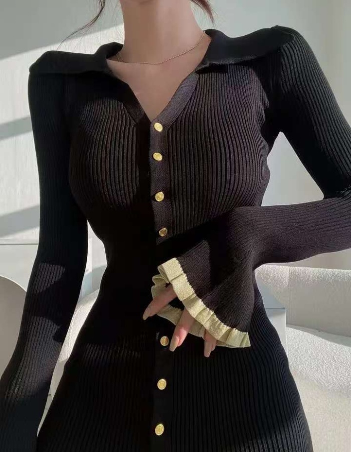 Western style Korean style knitted chanelstyle dress