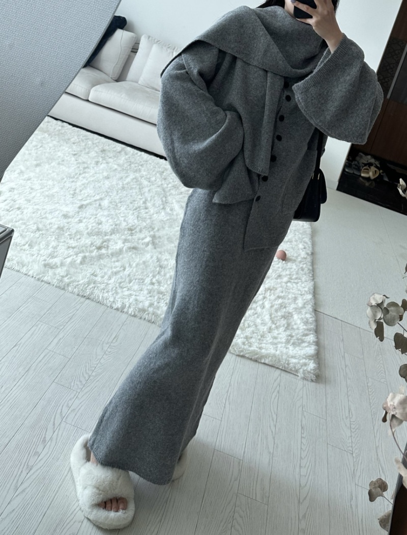 Knitted Korean style coat loose slim sweater 3pcs set