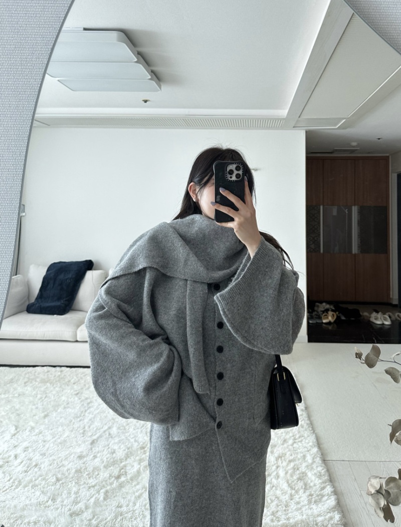 Knitted Korean style coat loose slim sweater 3pcs set