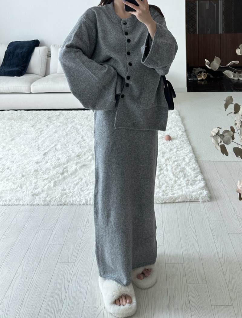 Knitted Korean style coat loose slim sweater 3pcs set