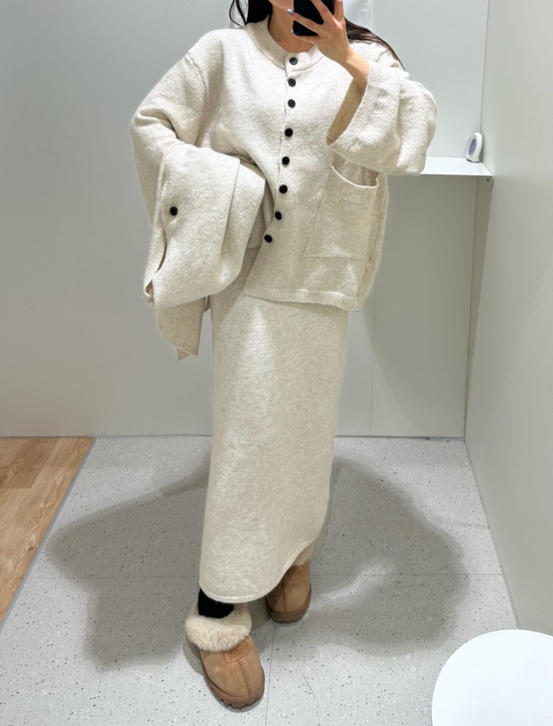 Knitted Korean style coat loose slim sweater 3pcs set