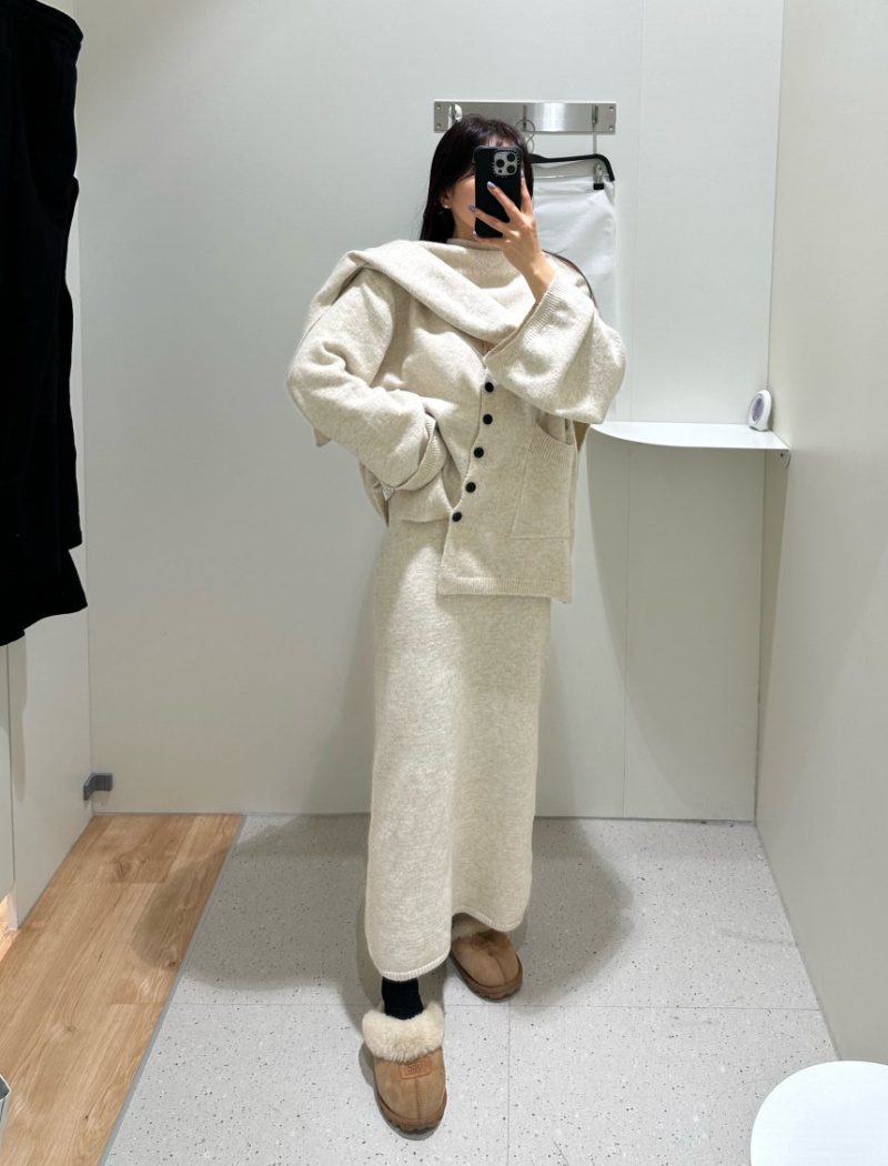 Knitted Korean style coat loose slim sweater 3pcs set