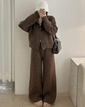 Casual hooded coat knitted all-match sweater 2pcs set