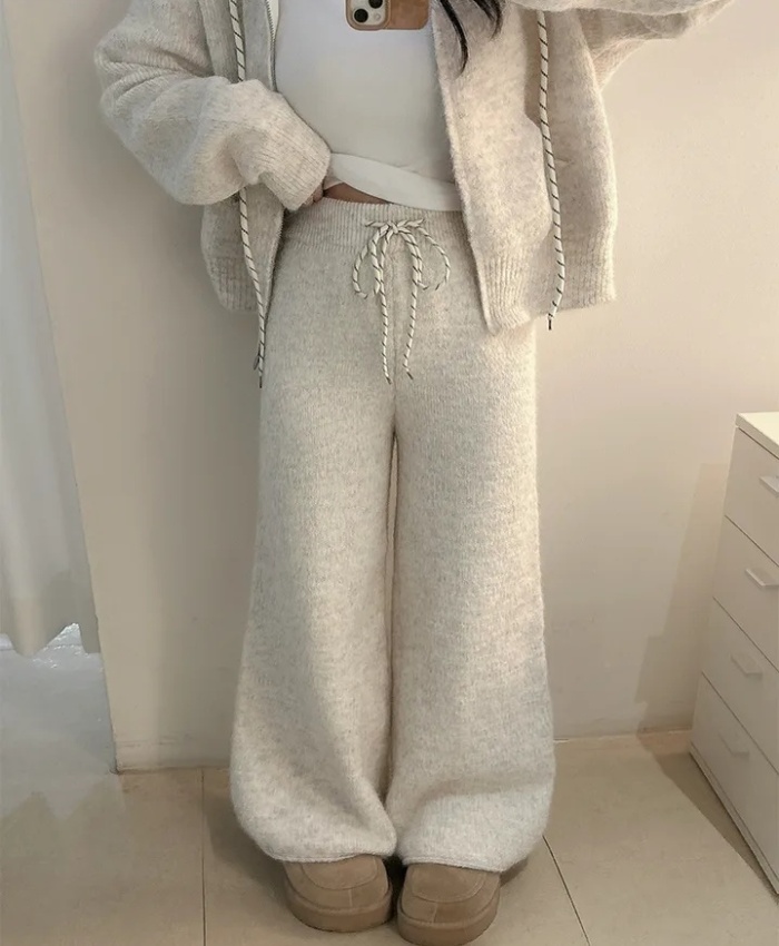 Casual hooded coat knitted all-match sweater 2pcs set