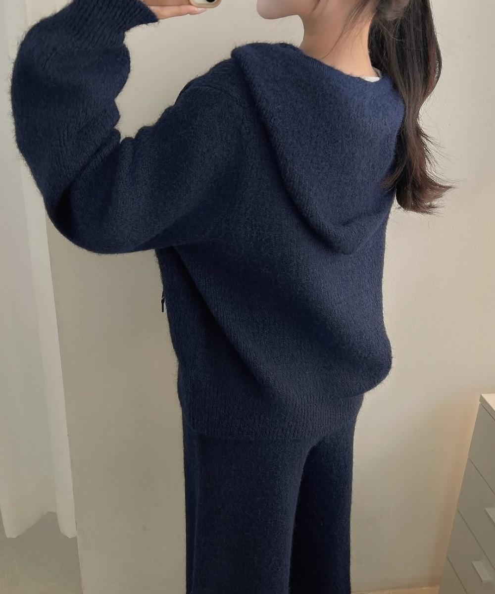 Casual hooded coat knitted all-match sweater 2pcs set