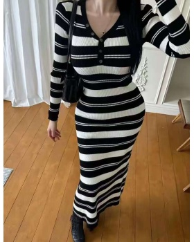 A-line knitted dress slim long dress for women