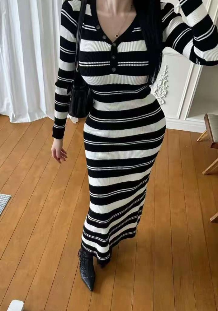 A-line knitted dress slim long dress for women