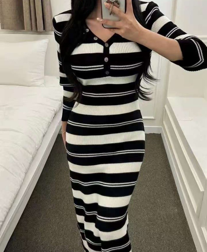 A-line knitted dress slim long dress for women