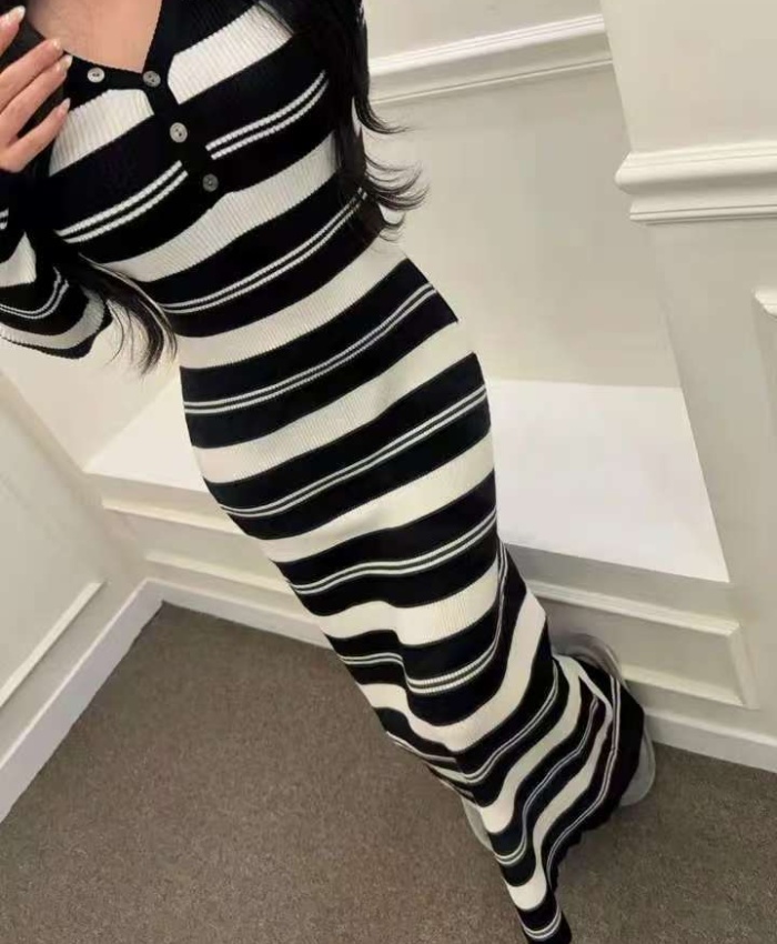A-line knitted dress slim long dress for women