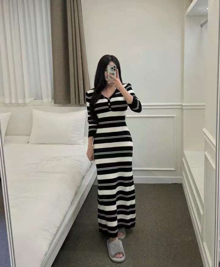 A-line knitted dress slim long dress for women