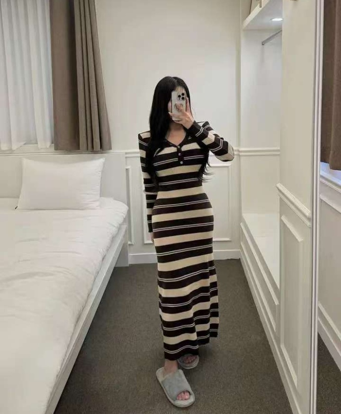 A-line knitted dress slim long dress for women