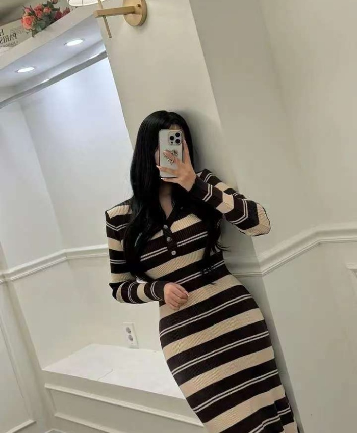 A-line knitted dress slim long dress for women