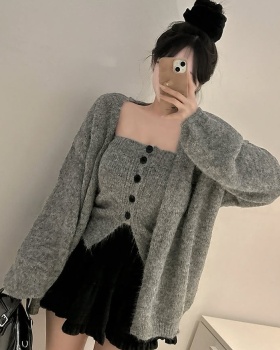 Knitted cardigan wrapped chest vest a set for women