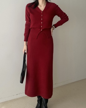 Fashion knitted skirt slim cardigan 2pcs set