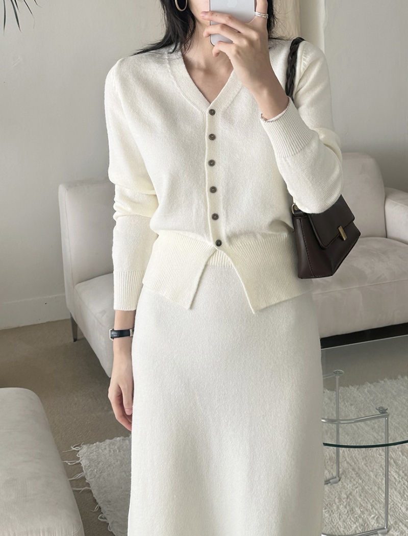 Fashion knitted skirt slim cardigan 2pcs set