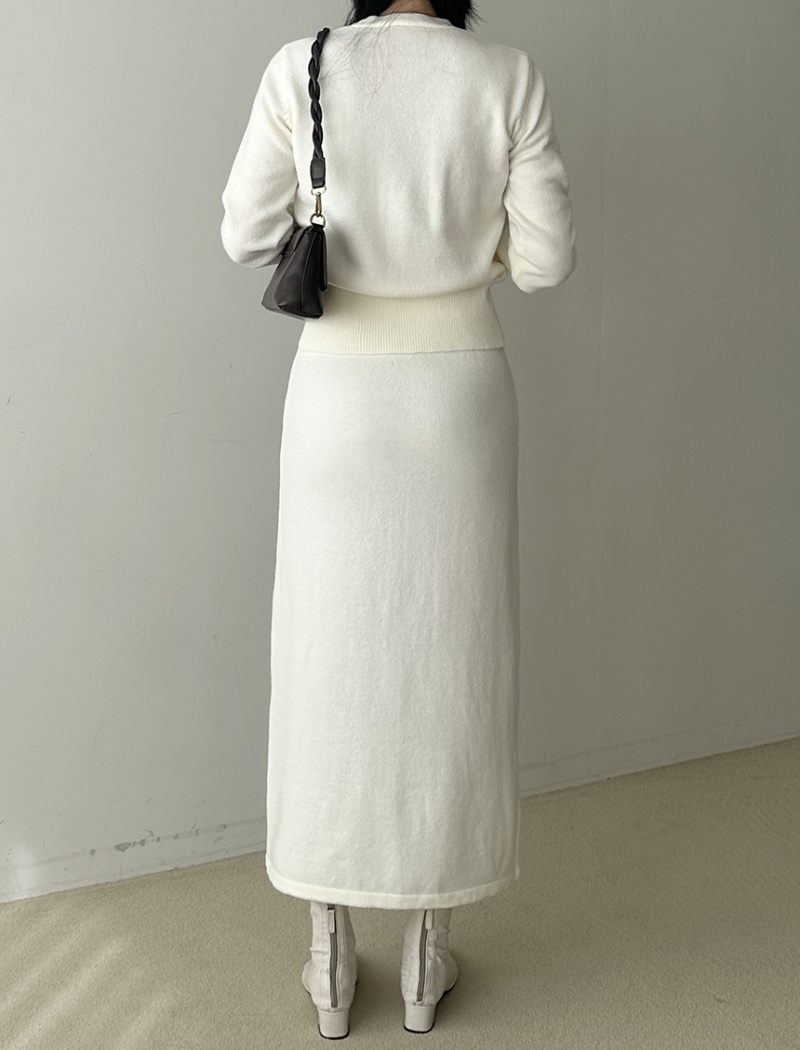 Fashion knitted skirt slim cardigan 2pcs set