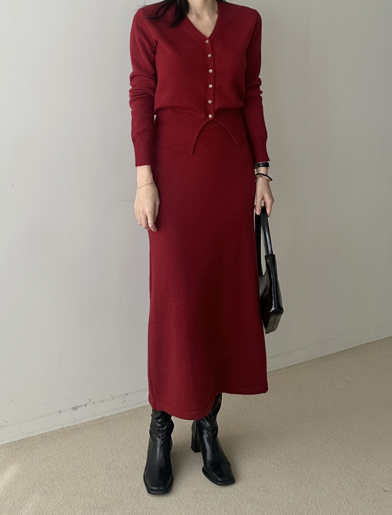 Fashion knitted skirt slim cardigan 2pcs set