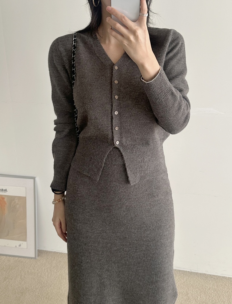 Fashion knitted skirt slim cardigan 2pcs set