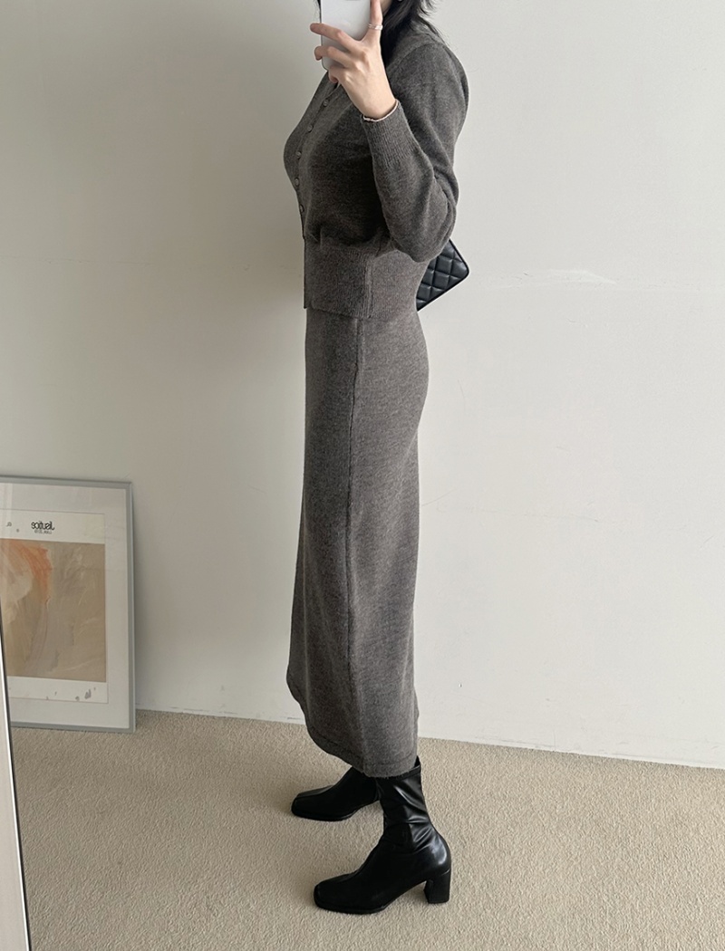 Fashion knitted skirt slim cardigan 2pcs set