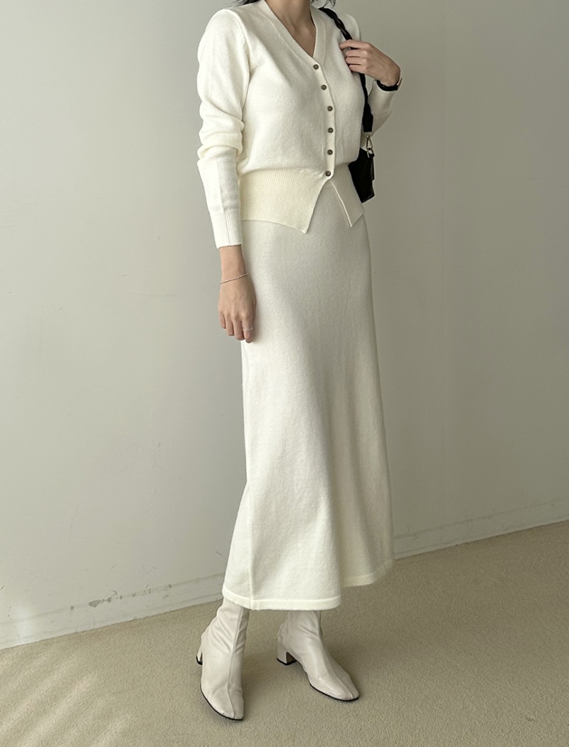 Fashion knitted skirt slim cardigan 2pcs set