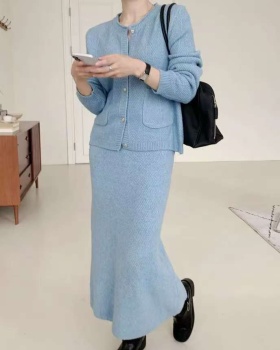 Lazy Korean style skirt high waist cardigan 2pcs set