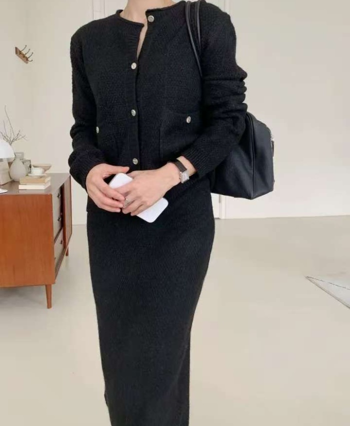 Lazy Korean style skirt high waist cardigan 2pcs set