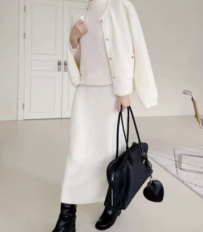 Lazy Korean style skirt high waist cardigan 2pcs set