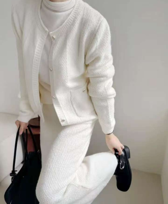 Lazy Korean style skirt high waist cardigan 2pcs set