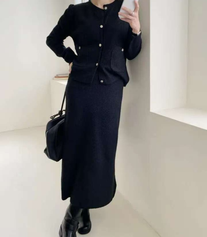 Lazy Korean style skirt high waist cardigan 2pcs set