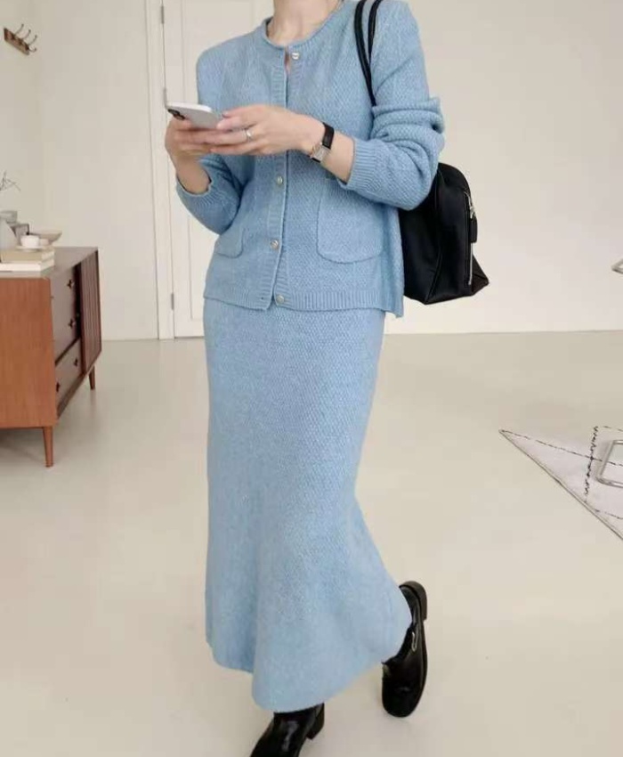 Lazy Korean style skirt high waist cardigan 2pcs set