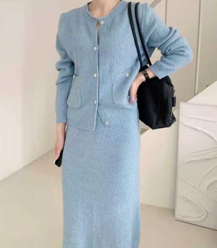Lazy Korean style skirt high waist cardigan 2pcs set