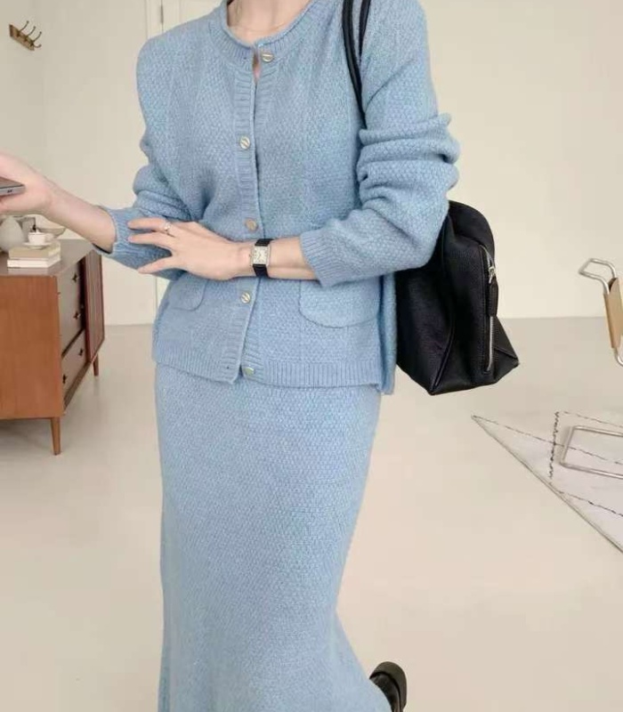Lazy Korean style skirt high waist cardigan 2pcs set