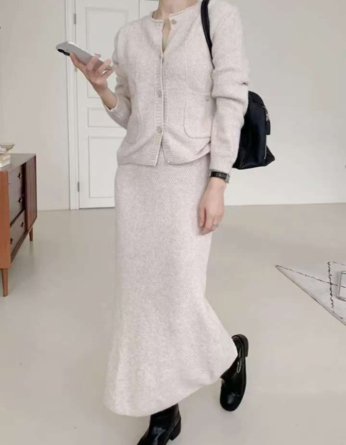 Lazy Korean style skirt high waist cardigan 2pcs set