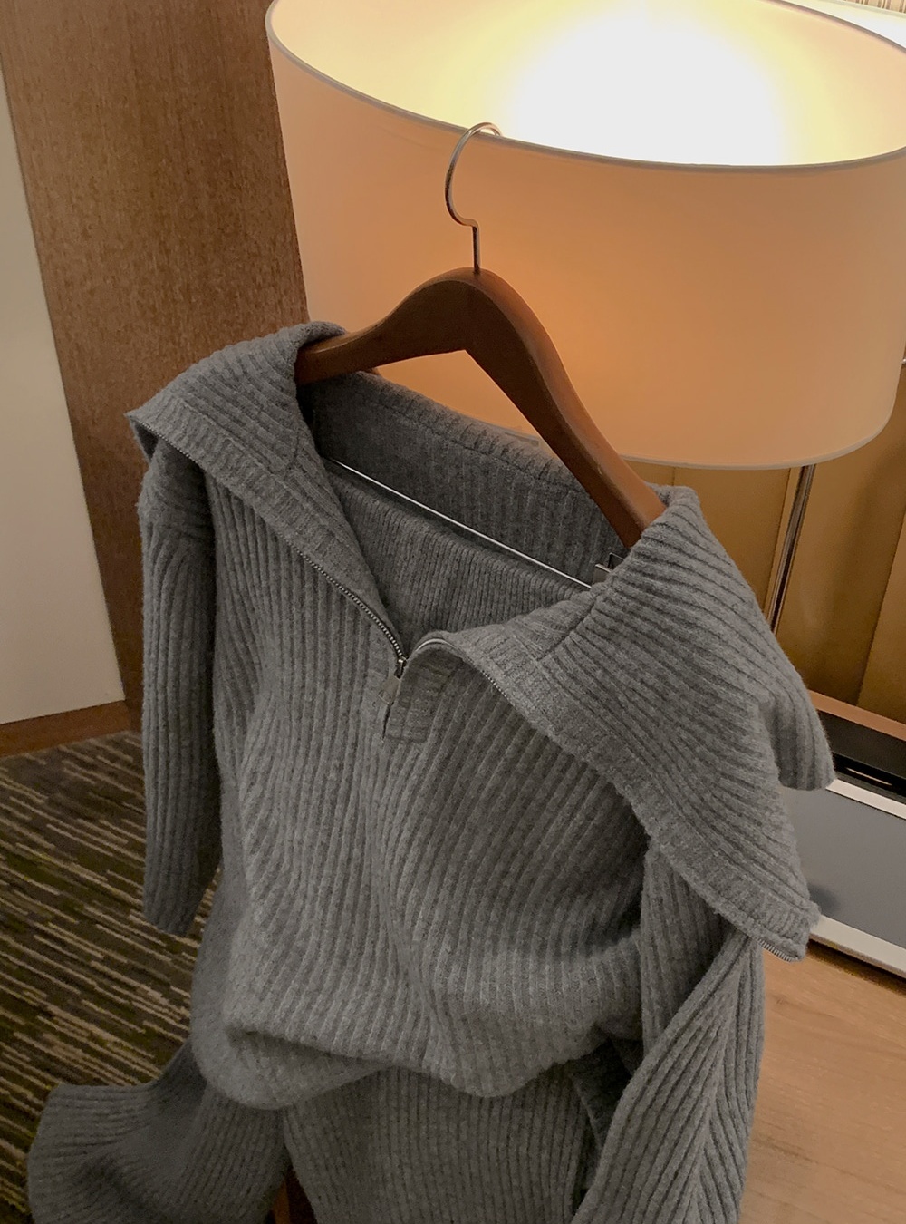 Lapel knitted sweater Casual wide leg pants 2pcs set