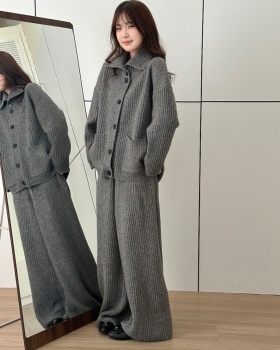 High waist autumn cardigan Casual long pants a set