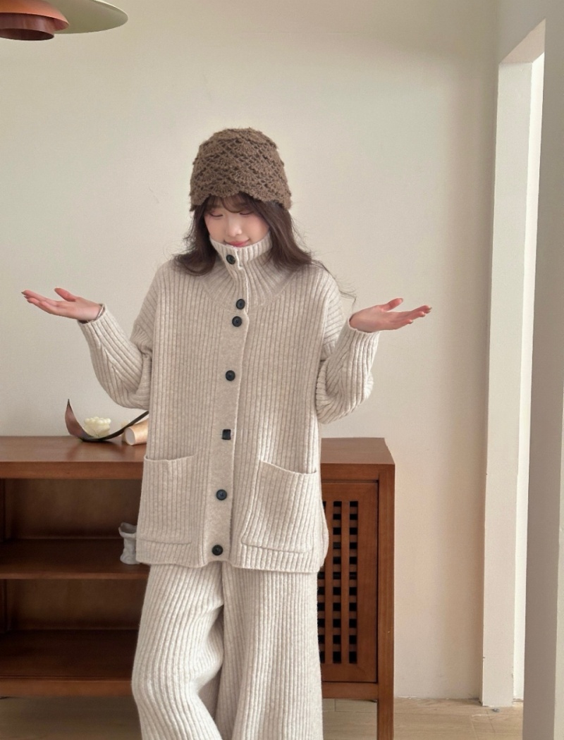 High waist autumn cardigan Casual long pants a set