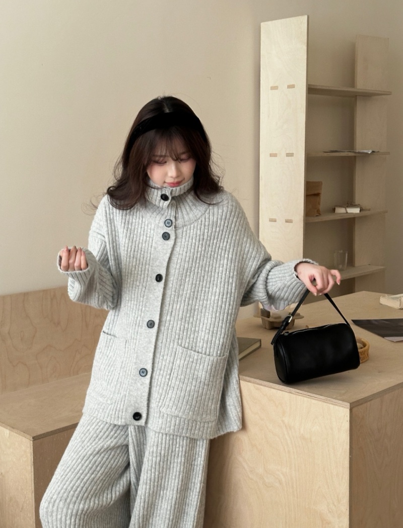 High waist autumn cardigan Casual long pants a set