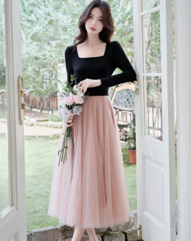 Ballet bottoming long dress France style dress